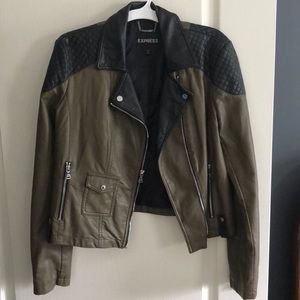 NWOT Olive Green and Black Leather Jacket